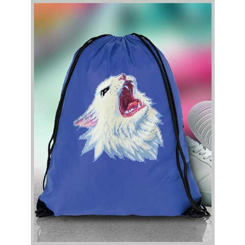 Мешок для сменной обуви ДТФ синий котик Мем милота Подарок для сестры брата друга подружке - 3568 690₽