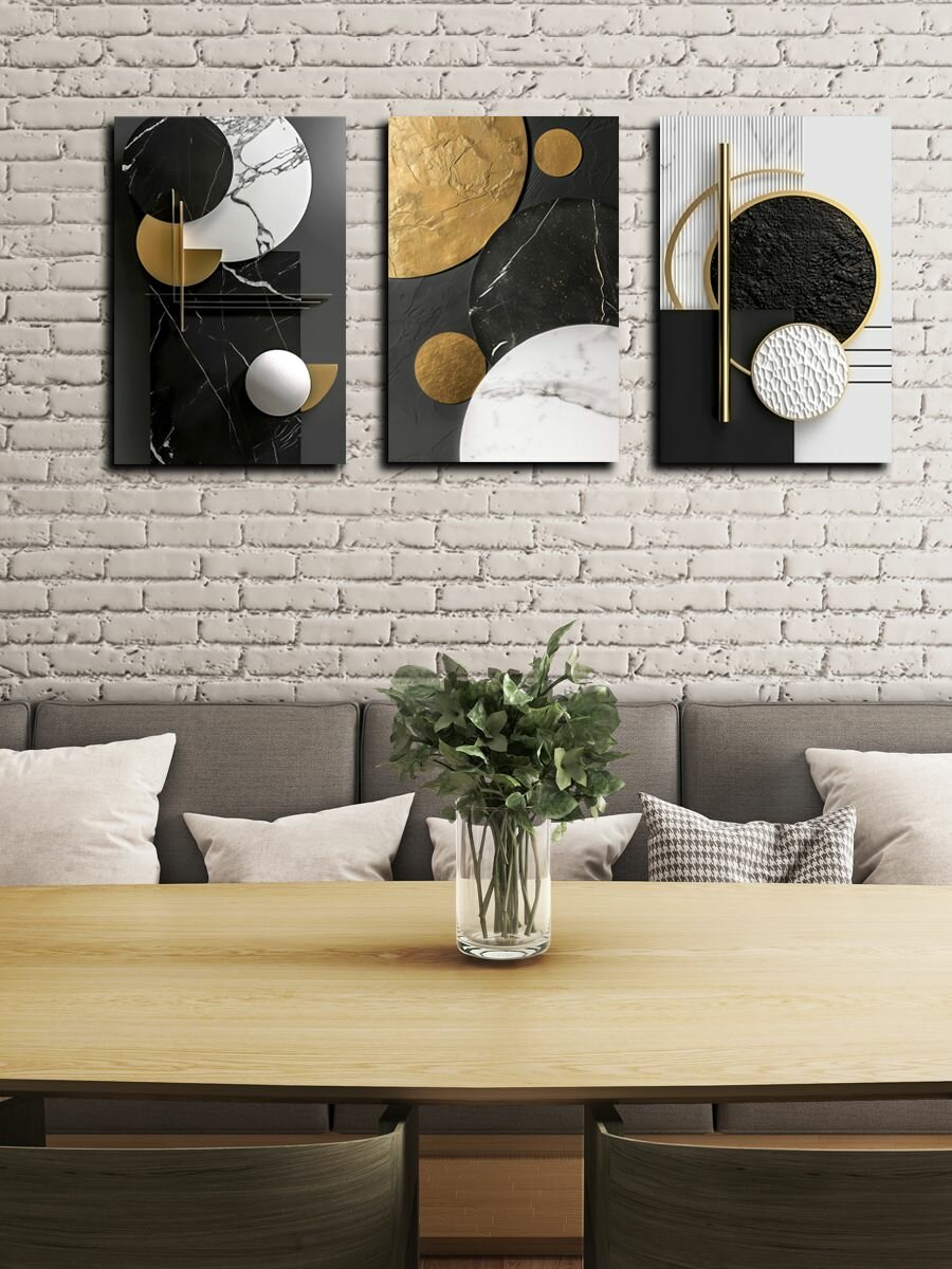 Картина на холсте LOFTime 40Х60 3 шт абстракция 3D черн ЗОЛ 1 КС-675-4060