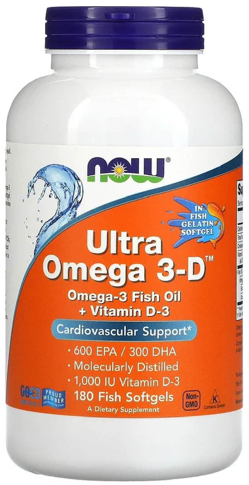 Now Foods, Ultra Omega 3-D, Ультраомега-3 с витамином D, 600 ЭПК / 300 ДГК, 180 капсул — фото 1