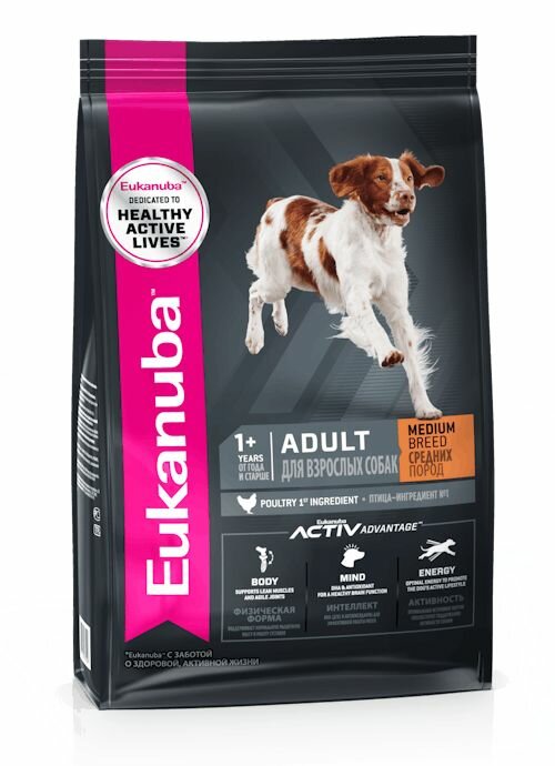 EUKANUBA ADULT MEDIUM BREED 3кг сухой корм для взрослых собак средних пород 3шт