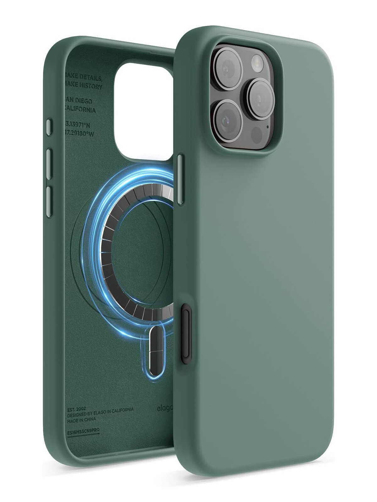 Elago для iPhone 16 Pro Max чехол Soft silicone (Liquid) Midnight Green (MagSafe)