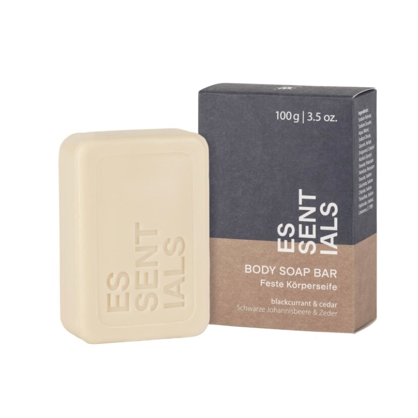 Твердое мыло для тела ESSENTIALS, 100 гр, черная смородина и кедр