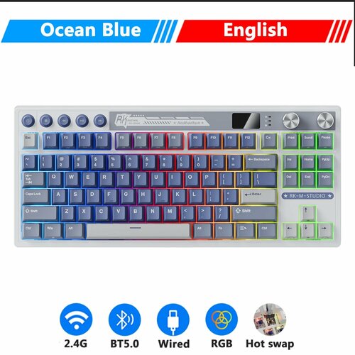 RK Royal Kludge M87 Механическая геймерская клавиатура 88 клавиш с подсветкой RGB Ocean Blue Cream 878300₽