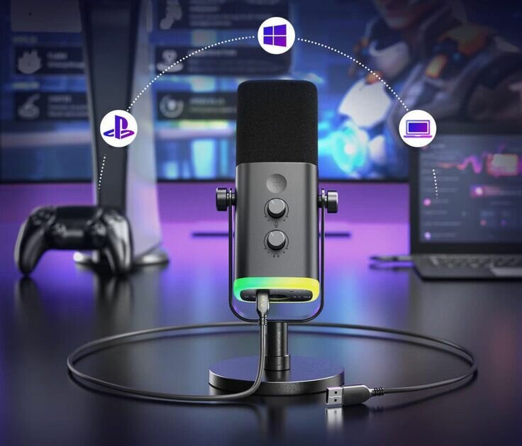 Микрофон FIFINE AM8, динамический с RGB подсветкой, USB / XLR, Black — фото 1