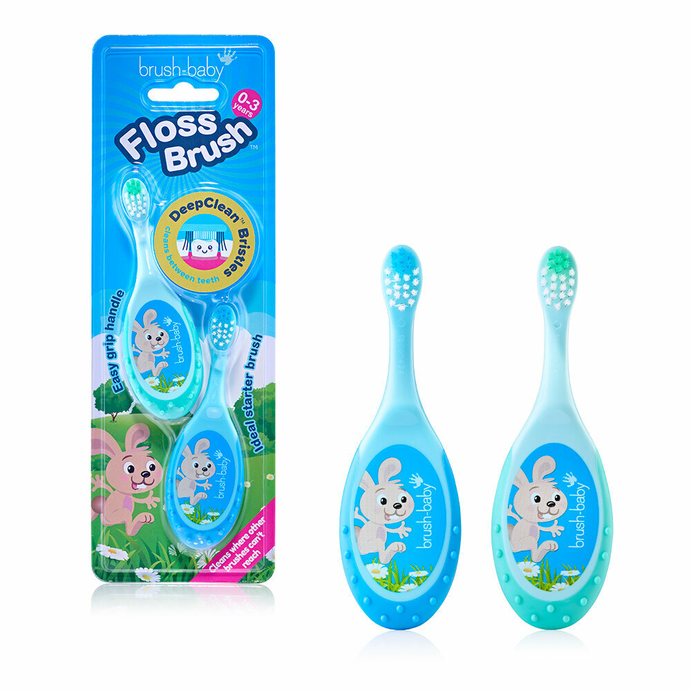 Щетки зубные Brush Baby FlossBrush, для детей от 0 до 3 лет, бирюзовая и голубая, 2 шт