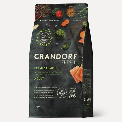 Изображение товара Сухой корм для кошек GRANDORF Fresh Cat ADULT Salmon&Sweet Potato (Свежее филе лосося с бататом для кошек), 2 кг
