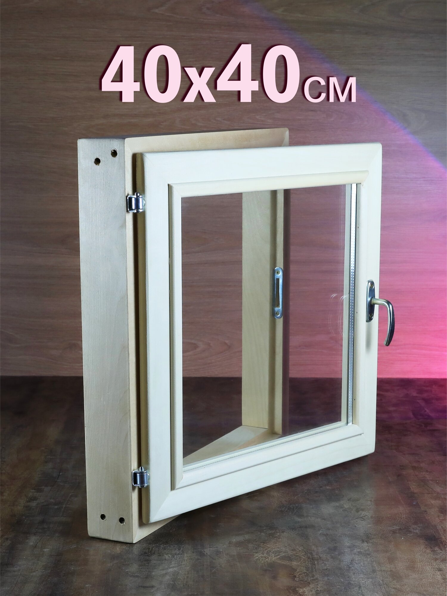 Окно для бани Doska12, 40x40 см, липа, деревянное окно, ручка в комплекте