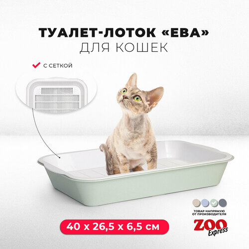 Туалет-лоток для кошек ZOOexpress ЕВА с сеткой на высоких ножках, 40х26,5х6,5 см, светло-зеленый
