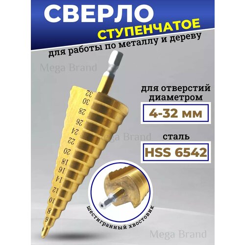 Сверло ступенчатое по металлу 4-32