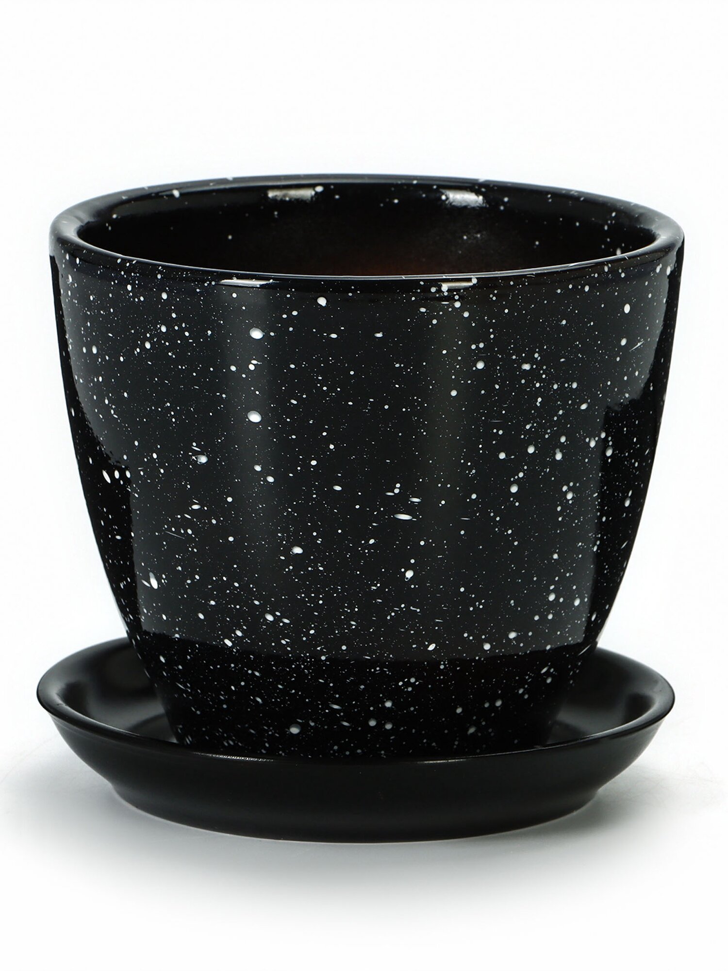 Горшок для цветов «Гранит » 1 л d=15 см h=13 см керамика с поддоном чёрный