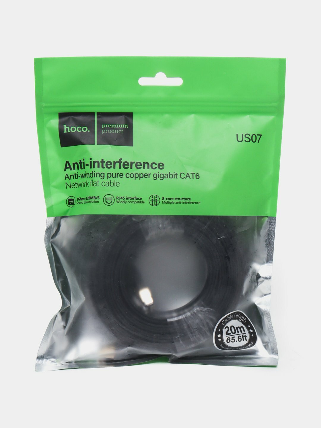 Кабель сетевой Hoco US07 CAT6 RJ45 Ethernet, антипомеховый, плоский, 10м — фото 1