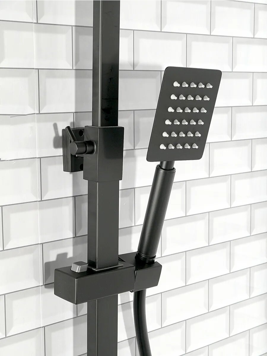 Душевая система Diadonna, нержавеющая сталь, тропический душ, 3 режима, покрытие матовое, черное — фото 1