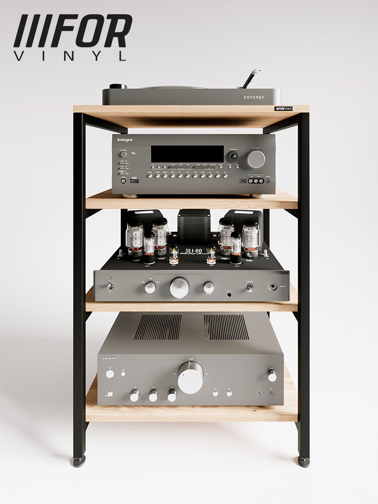 Стойка для Hi Fi аппаратуры, тумба для аудио музыкального оборудования в стиле лофт на 4 полки