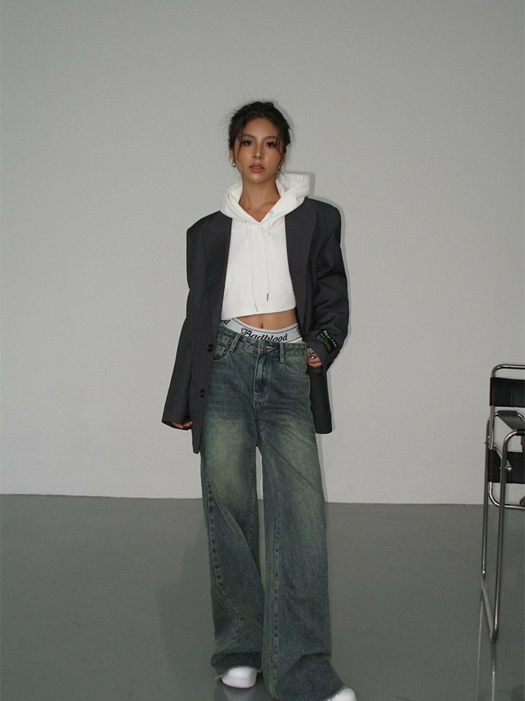 Пиджак  Женский пиджак, оверсайз, удлиненный жакет, блейзер, 2 цвета, размер S, серый — фото 1