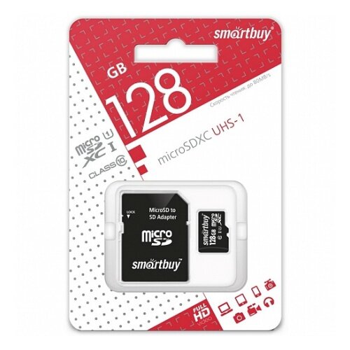 Карта памяти MicroSD 128GB Smart Buy Class10 UHS-I + SD адаптер
