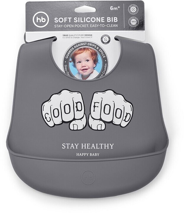 Happy Baby Нагрудник Expert Silicone baby bib, dark grey — купить в ...