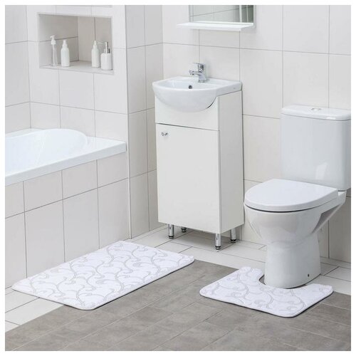 фото Доляна набор ковриков для ванны и туалета доляна «вензель», 2 шт: 40×50, 50×80 см, цвет молочный