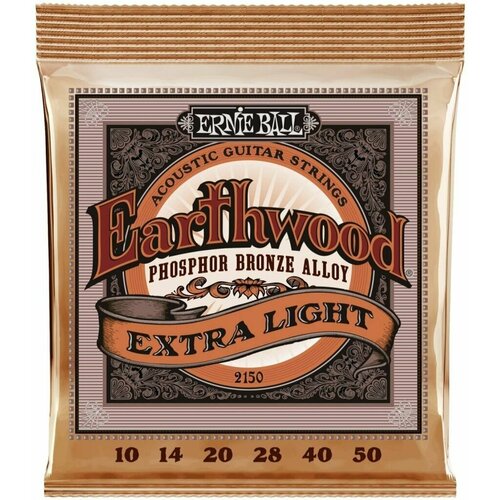 Ernie Ball 2150 Earthwood Phosphor Bronze Струны для 6 струнной акустической гитары Калибр струн: 10-14-20w-28-40-50. струны для акустической гитары 013 056 gibson sag cpb13 coated phosphor bronze acoustic guitar strings medium