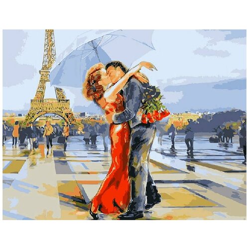 картина по номерам подарок в париже 40x50 см Картина по номерам Влюбленные в Париже, 40x50 см