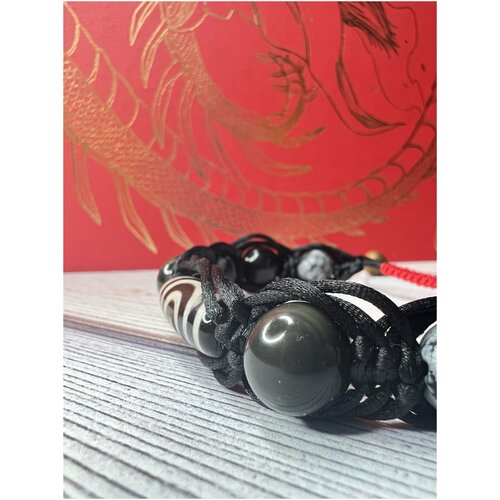 фото Нейро-браслет для саморазвития из обсидиана и бусиной дзи кундалини 20-30см magical items