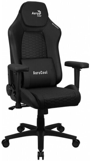 Кресло геймерское Aerocool CROWN Leatherette All Black (150кг, искуственная кожа, 2 подушки, 2D подлокотник)