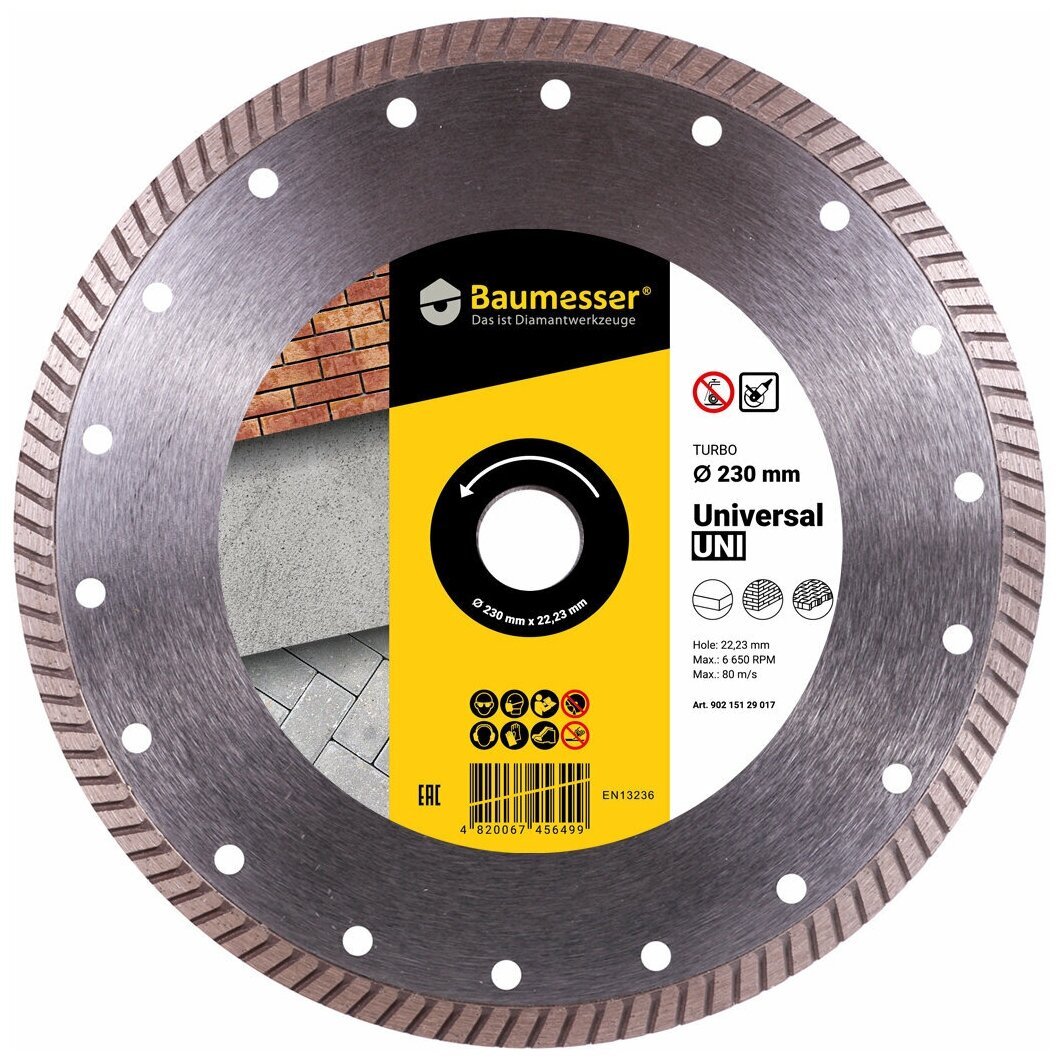 Круг алмазный 1A1R Turbo 230x2,3x9x22,23 Baumesser Universal