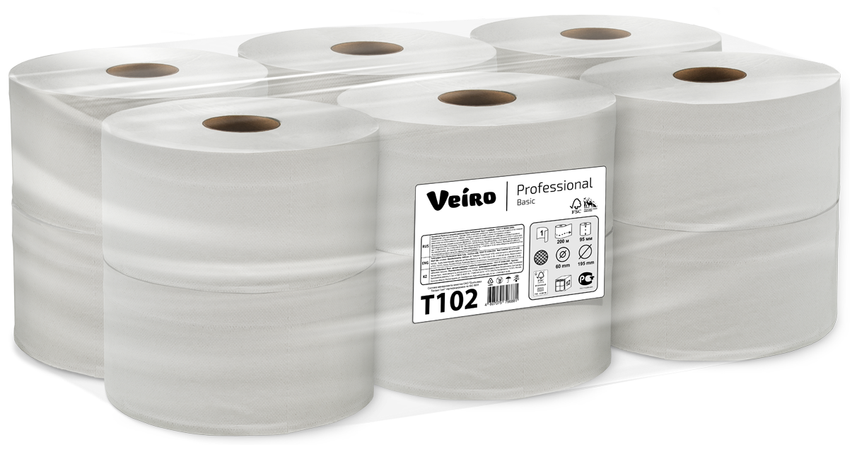 Туалетная бумага Veiro Professional Basic T102 белая однослойная