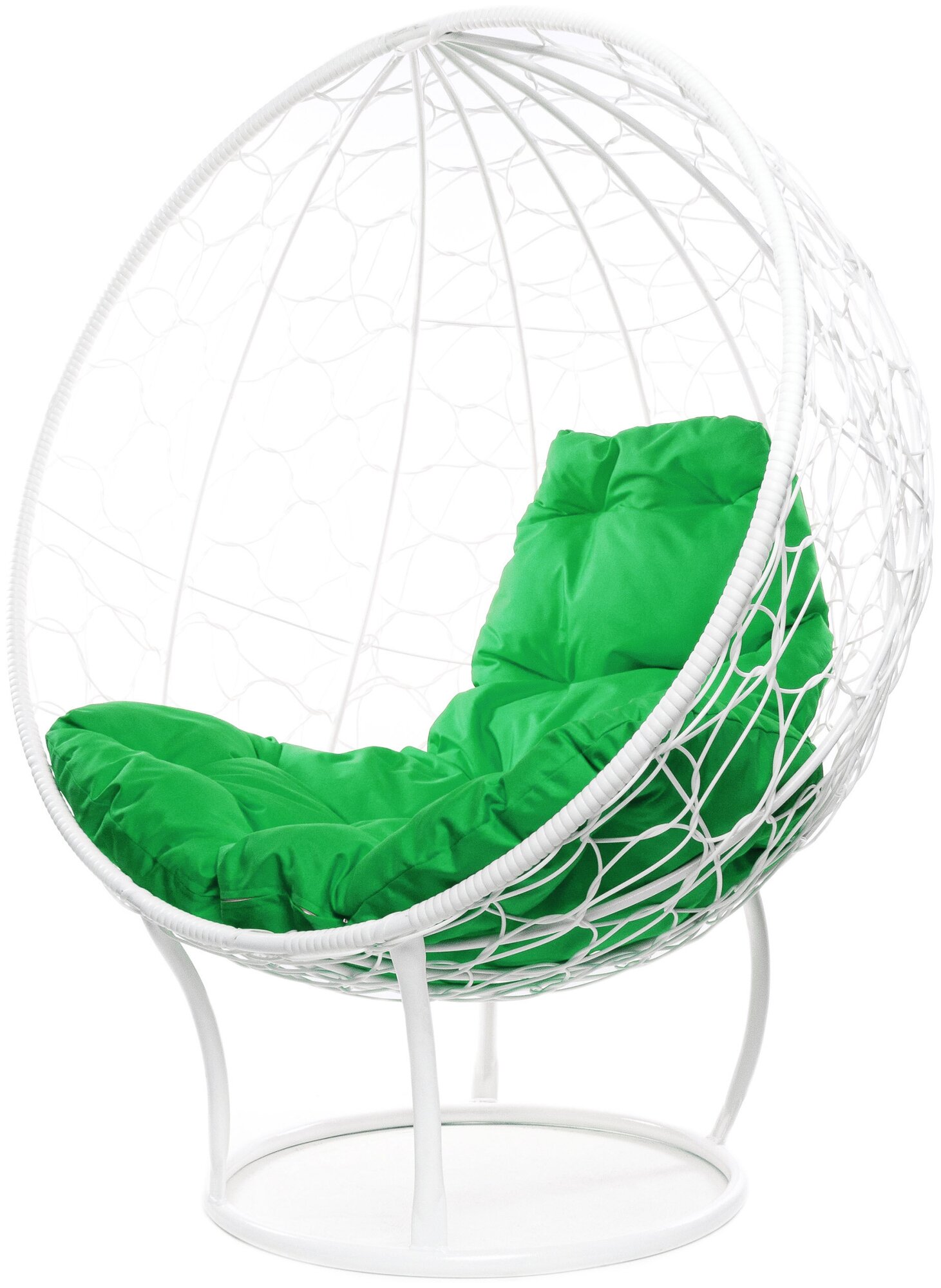 Кресло m-group круг на подставке ротанг белое, зелёная подушка - фотография № 1