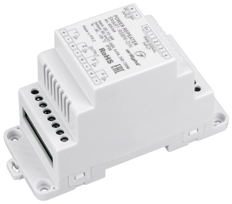 025169 Усилитель SMART-RGBW-DIN (12-36V, 4x5A) (ARL, IP20 Пластик)