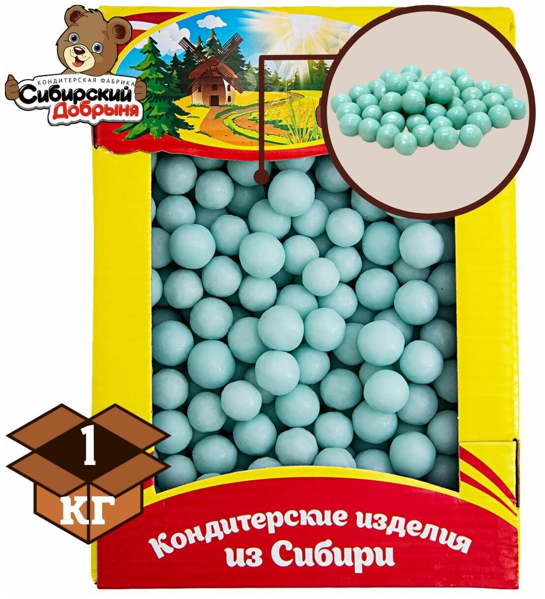 Конфеты драже со вкусом мяты, 1 кг / мишка в малиннике / Сибирский добрыня - фотография № 1