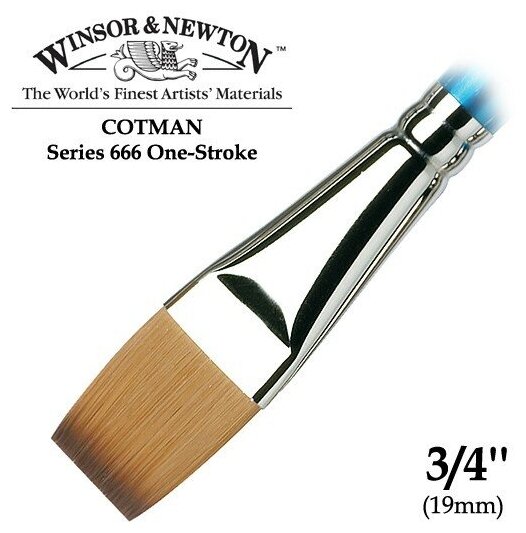 Кисть Winsor&Newton Кисть синтетика плоская удлиненная 3/4' Winsor&Newton COTMAN 666 One-Stroke, длинная ручка