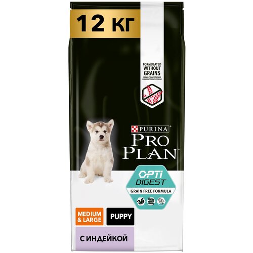 Сухой корм для щенков средних и крупных пород Pro Plan Grain Free Formula беззерновой с чувствительным пищеварением, с высоким содержанием индейки 2.5 кг.