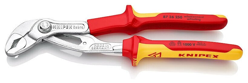 Клещи переставные KNIPEX COBRA VDE, зев 50 мм, длина 250 мм, хром, 2-комп диэлектрические ручки KN-8726250