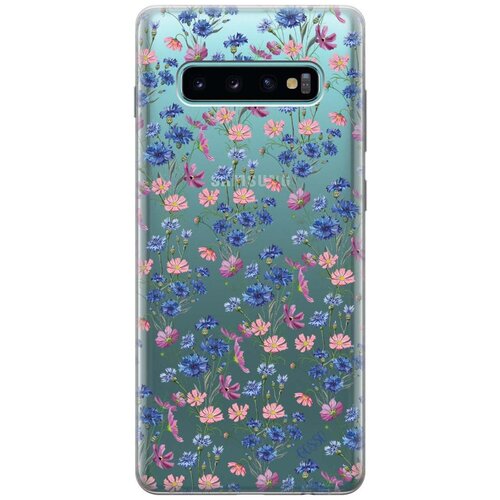 фото Ультратонкий силиконовый чехол-накладка clearview для samsung galaxy s10+ с 3d принтом "lovely cornflowers" gosso