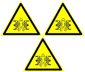 Предупреждающие знаки. Наклейка W 23 Внимание Опасность зажима Размер 100х100 мм. 3 шт.