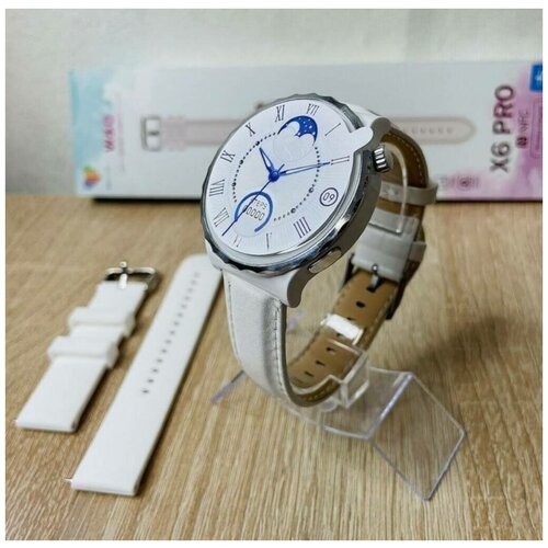 Смарт часы женские с NFC умные часы круглые 42 мм белые с золотом 478000₽