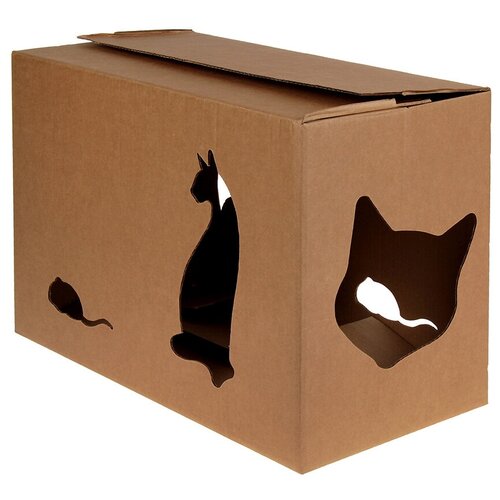 дом для кошки ДОМИК+ из гофрокартона, 55*26*35 см (1 шт)