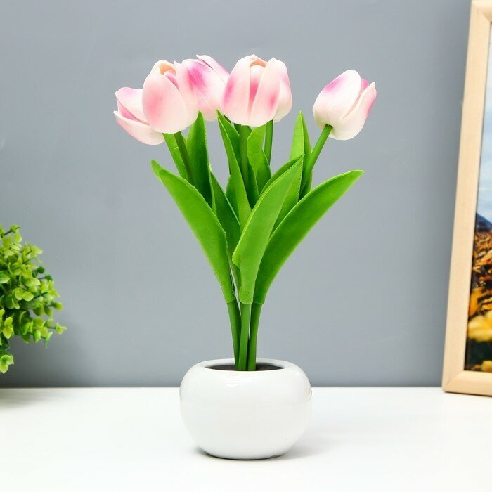 Ночник "Розовые тюльпаны" LED Вт К розовый - фотография № 1
