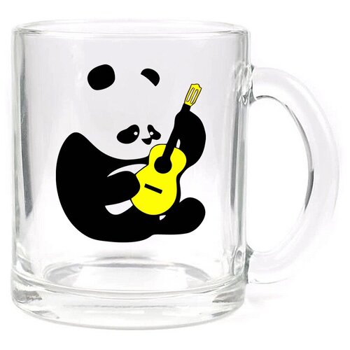 фото Стеклянная кружка прозрачная панда с гитарой drabs