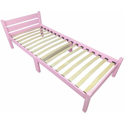 Кровать односпальная с ортопедическим основанием для взрослых из сосны 80х200 см, розовая