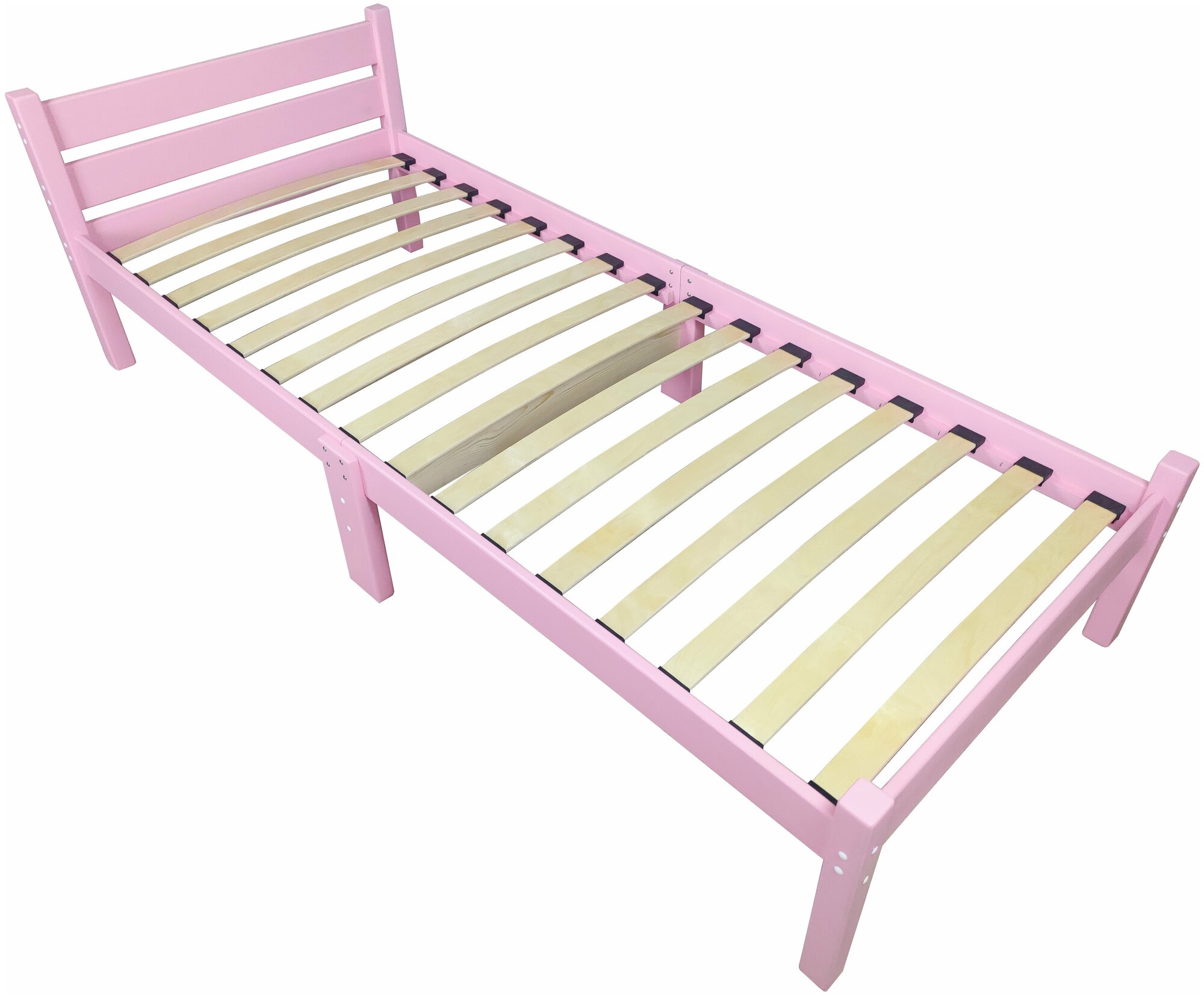 Кровать односпальная с ортопедическим основанием для взрослых из сосны 80х200 см, розовая