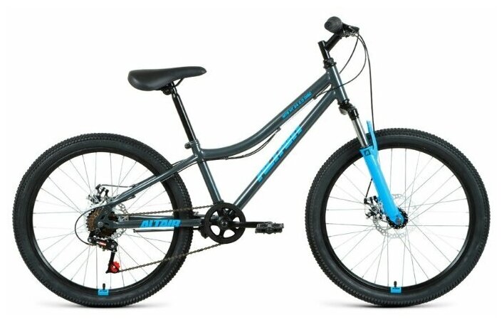 Велосипед ALTAIR MTB HT 24 2.0 disc ( 18 ск. рост 12") 2020-2021, темно-серый/голубой, RBKT11N4P003