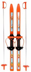 Лыжи для детей, 100 см, с палками, 100 см, универс крепл, в сетке, оранжевые, Вираж-спорт