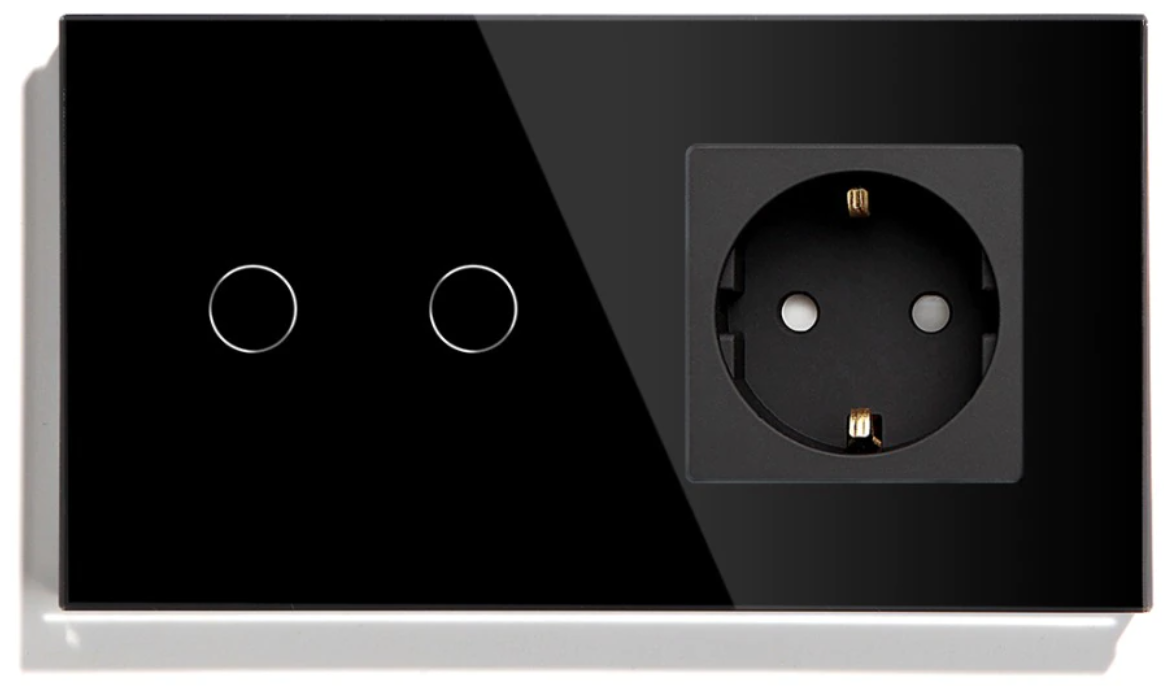 Розетка и умный выключатель двойной WiFi Tuya для Алисы стеклянная черная с таймером с голосовым управлением умным домом - фотография № 2