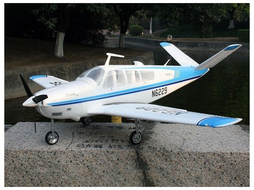 Радиоуправляемый самолет Top RC ST Beechcraft Bonanza V35 голубой 1280мм (шасси) PNP