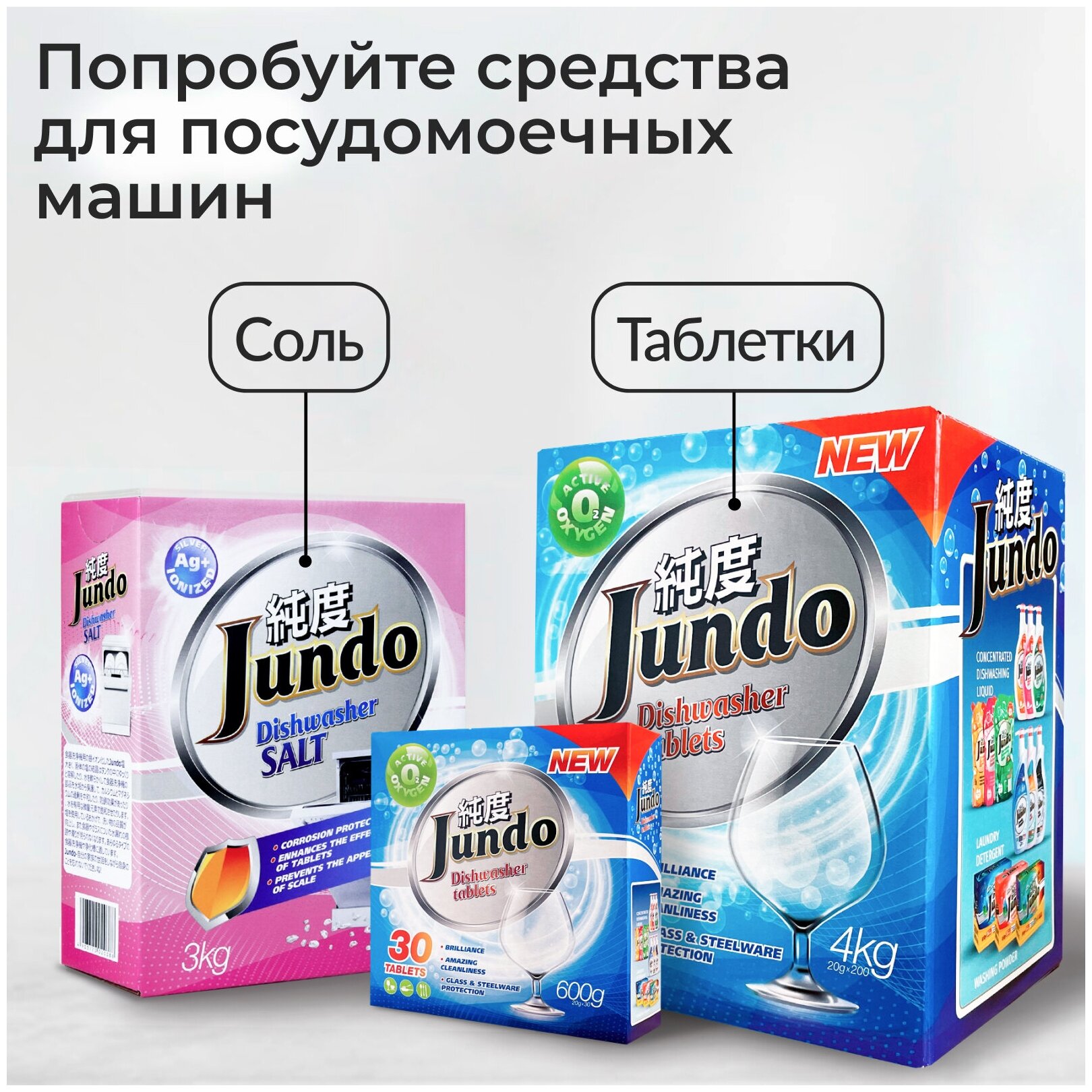 Таблетки для посудомоечных машин Jundo Vitamin C 3в1, с витамином С и активным кислородом, 60 шт