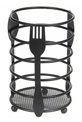 фото Подставка для столовых приборов 10х10х15см, металл, черный / подставка для кухонных принадлежностей / для ножей / для ложек / для вилок / органайзер