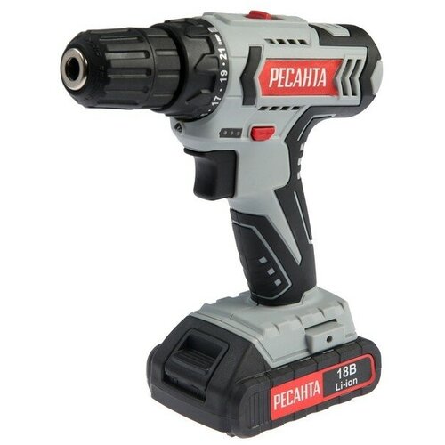 Дрель-шуруповерт Ресанта ДА-18-2ЛК 18 Вт 2х2 Ач Li-Ion 50 Нм 4001400 обмин 1529100₽