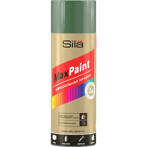 Краска аэрозольная, быстросохнущая SILA HOME MAX PAINT, зеленый мох, 520 мл.