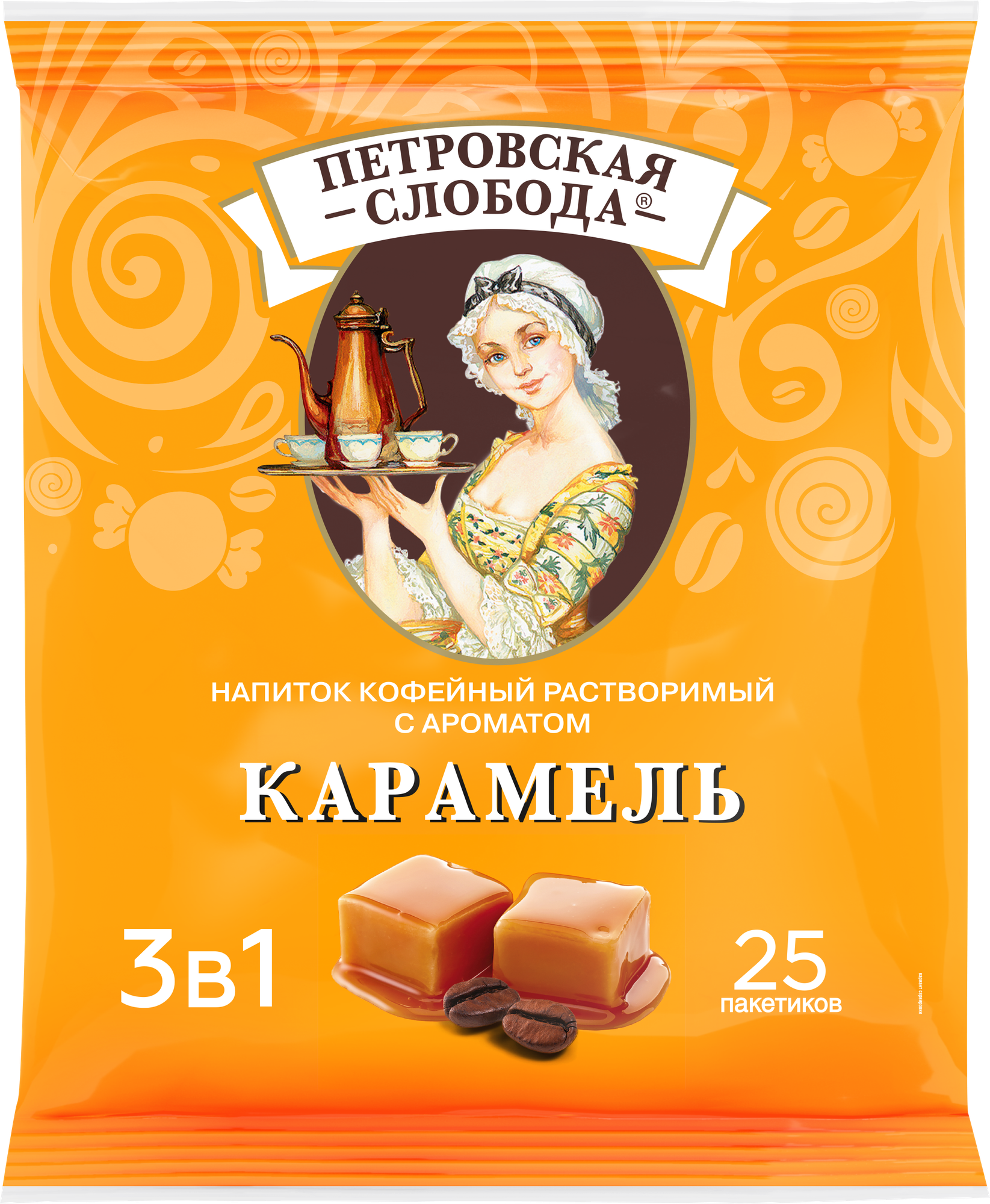 Растворимый кофе Петровская слобода 3 в 1, карамель, в пакетиках, 25 уп., 450 г